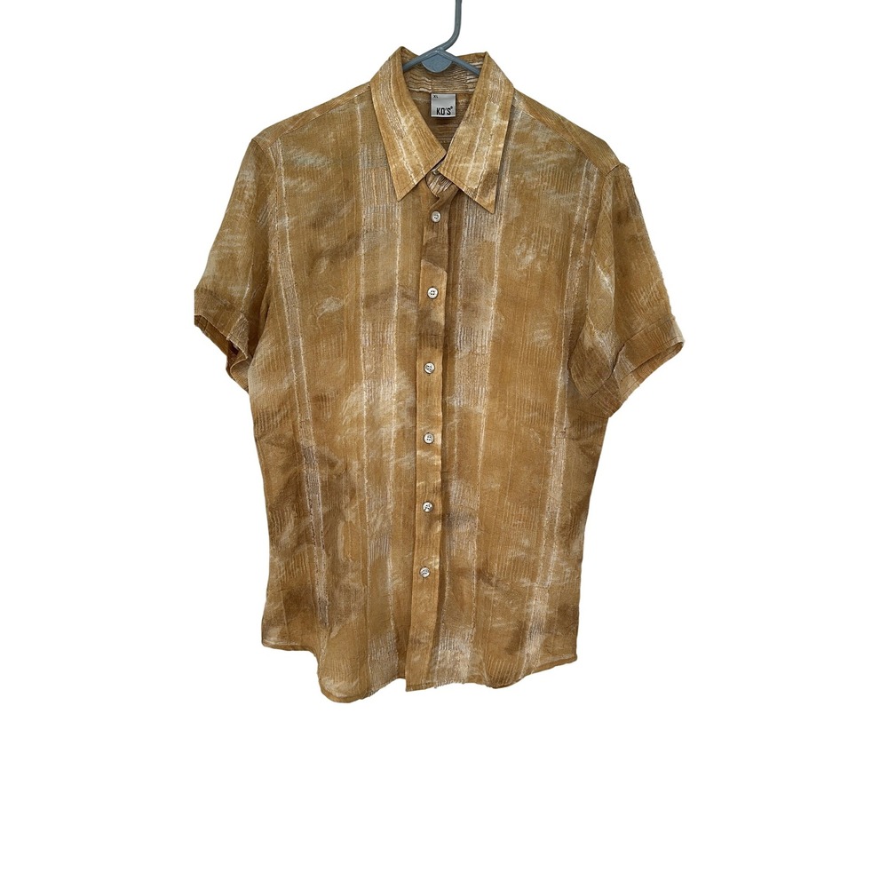K.O'S Men's Button Down Short Sleeve Shirt Abstract Print Gold Size‎ XL